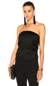 Norma Kamali Strapless All Over Fringe Sweetheart Top In Black