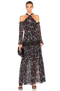 Nicholas Tiered Maxi Dress In Black,floral