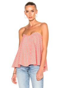 Caroline Constas Coco Bustier Top In Checkered & Plaid,orange,red,white