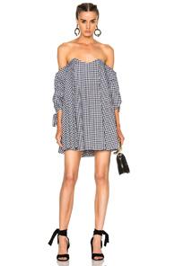 Caroline Constas For Fwrd Gabriella Dress In Black,checkered & Plaid,white
