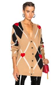 Msgm Argyle Cardigan In Abstract,neutrals