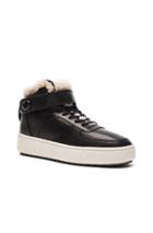 Coach 1941 Shearling Turnlock Leather Sneakers In Black