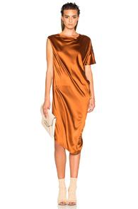Ann Demeulemeester Drape Dress In Brown,metallics