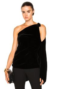 Roland Mouret Chilton One Sleeve Velvet Blouse In Black