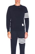 Thom Browne Distressed 4 Bar Stripe Sweatshirt In Blue