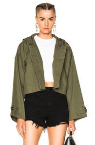 T By Alexander Wang Lightweight Cotton Hooded Crop Jacket In Green