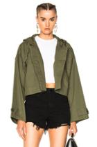 T By Alexander Wang Lightweight Cotton Hooded Crop Jacket In Green