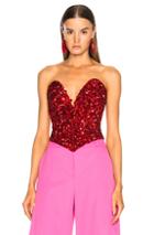 Oscar De La Renta Sequin Bustier Top In Red