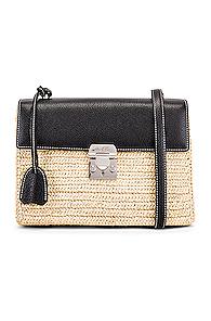Mark Cross Downtown Raffia Bag In Black,neutral