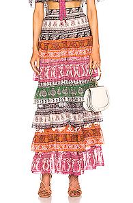 Zimmermann Amari Tiered Midi Skirt In Floral,green,pink,orange