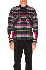 Sacai Double Faced Flannel Shirt In Checkered & Plaid,blue