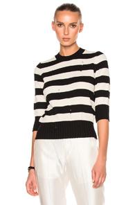 Veronica Beard Cape Dropped Stitch Sweater In Black,stripes,white