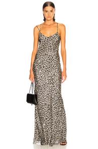 Michelle Mason Bias Gown With Back Drape In Animal Print,neutrals