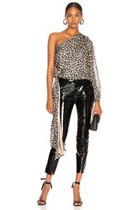 Michelle Mason One Sleeve Top With Tie In Animal Print,neutrals