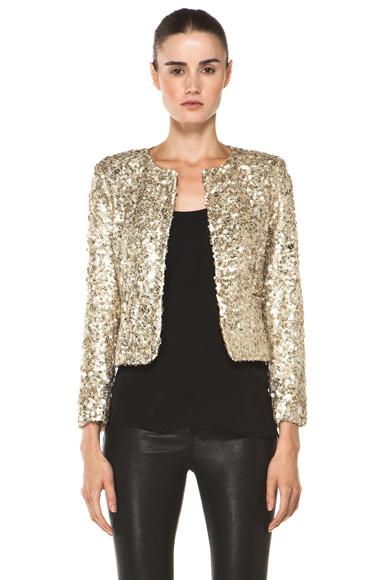 Alice + Olivia Brianna Open Front Sequin Jacket In Metallics