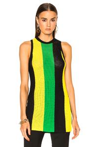 Proenza Schouler Viscose Striped Mesh Top In Black,stripes,yellow