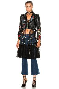 Alexander Mcqueen Printed Leather Motorcycle Jacket In Black,floral
