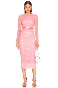 Dolce & Gabbana Ruched Long Sleeve Dress In Pink