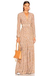 Rebecca De Ravenel Bell Sleeve Patio Dress In Floral,neutral,orange