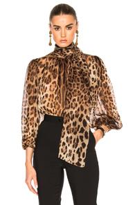 Dolce & Gabbana Chiffon Leopard Print Blouse In Animal Print,brown
