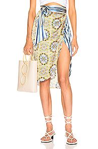 We Are Leone Wrap Skirt In Abstract,blue,stripes,yellow