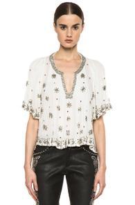 Isabel Marant Piper Strassed Silk Top In White,metallics