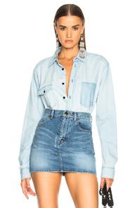Saint Laurent Oversized Chambray Shirt In Blue