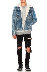 Amiri Shearling Denim Trucker Jacket In Blue