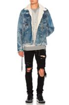 Amiri Shearling Denim Trucker Jacket In Blue