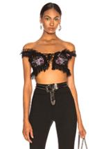 Dundas Lace Embroidered Crop Top In Black,floral