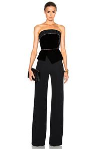 Roland Mouret Lyon Velvet Embroidered Tulle Jumpsuit In Black