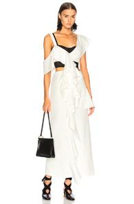 Proenza Schouler One Shoulder Long Ruffle Dress In Black,white