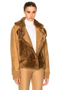 Tibi Sheep Shearling Aviator Jacket In Brown
