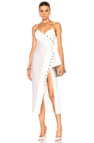 David Koma Macrame Asymmetrical Insert Loops & Metal Balls V-cut Dress In White