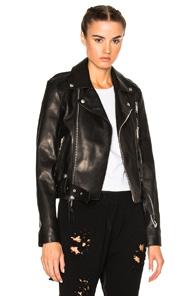 Unravel Leather Lace Up Biker Jacket In Black