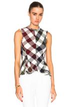 Victoria Beckham Bounce Gingham Sleeveless Godet Top In Green,red,checkered & Plaid
