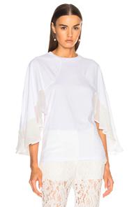 Chloe Jersey Blouse With Crepon Sleeves In White