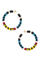 Oscar De La Renta Pattern Beaded Hoop Earrings In Abstract,blue,black,yellow