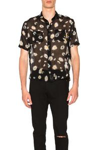Saint Laurent Short Sleeve Daisy Print Shirt In Black,floral