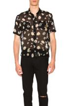 Saint Laurent Short Sleeve Daisy Print Shirt In Black,floral