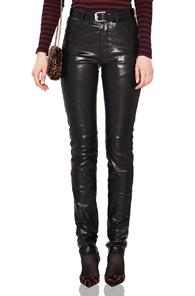 Saint Laurent Mid Rise Leather Pants In Black