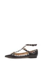 Valentino Rockstud Grained Leather Ballerina Flats In Black