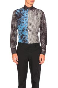 Lanvin Over Dyed Slim Shirt In Floral,ombre & Tie Dye,gray,blue,abstract