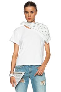 Mm6 By Maison Martin Margiela Bandana Draped Shoulder Cotton Tee In White,floral