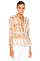 Zimmermann Valour Scallop Ruffle Top In Floral,pink