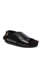 Marni Cross Strap Lamb Fur Sandals In Black