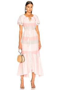 Lemlem Dera Off Shoulder Dress In Orange,white,stripes