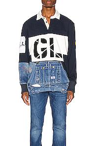 Greg Lauren Gl Rugby In Blue,denim Medium,white