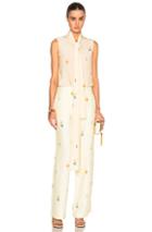 Victoria Beckham Crepe De Chine Earring Print Sleeveless Neck Tie Blouse In Yellow