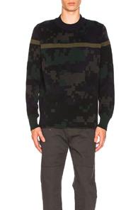 Sacai Camouflage Sweater In Blue,geometric Print,green
